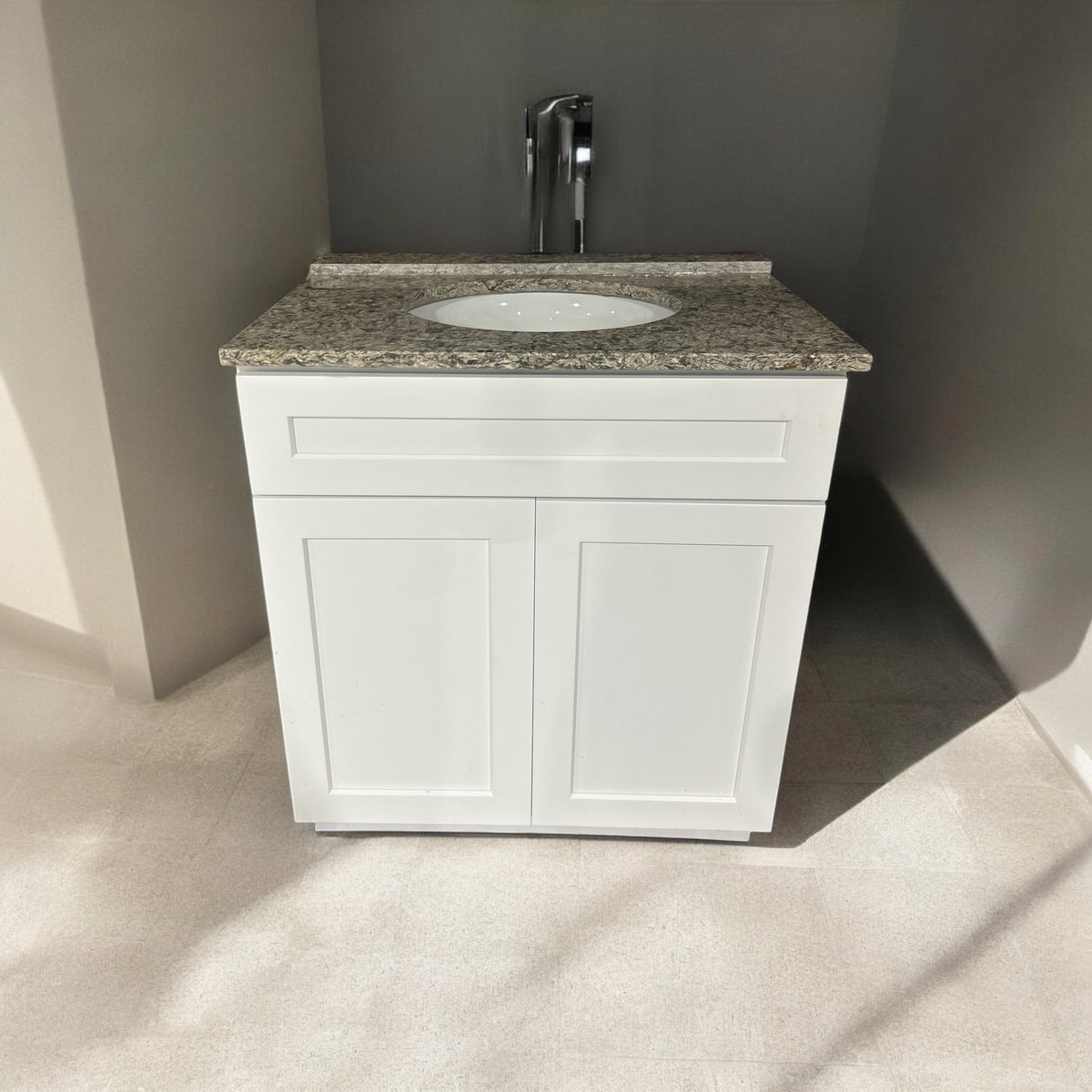 30 ¨White Shaker Vanity Cabinet with Granite Countertop and sink