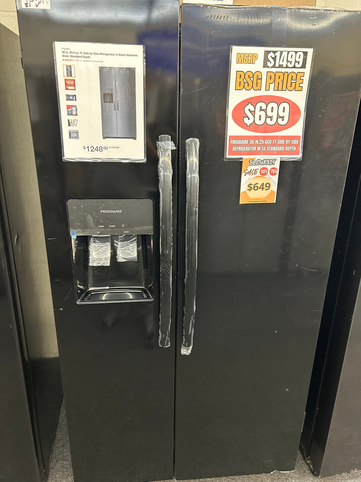 36" 25.6CU. FT. Side by Side Refrigerator in Black Stainless Steel, Standard Depth