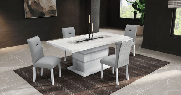 Monaco White Dinning Table + Monaco Dinning Chair - Grey/White