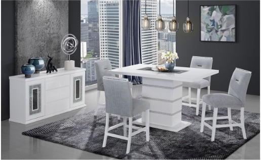 Monaco White Bar table + Monaco Bar Stools Grey/White