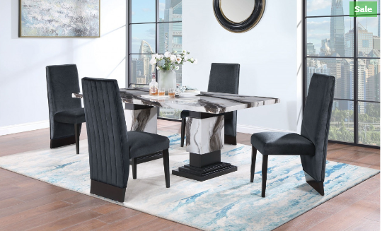 D12 Dinning Table - White/Black + D12 Dinning Chair - Black