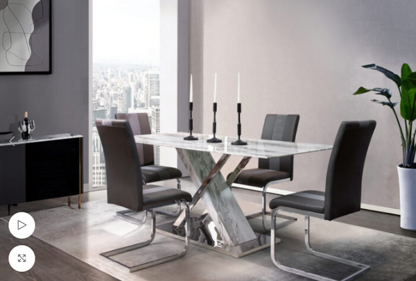 D1274 Dinning Table + D915 Dinning Chair GREY