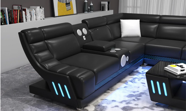3 PC Sectional with Console, Bluetooth Speaker, Multi Color LED, USB Charger, Reading Light, Cup Holder