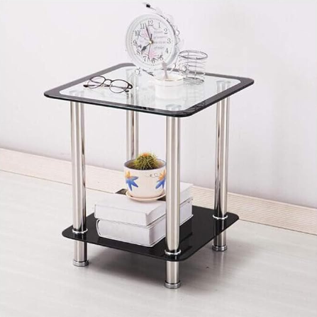 ENILSA End Tables Glass Bedside Table,2-Tier Small Coffee Table, Square Sofa End/Side Tables for Living Room Living Room