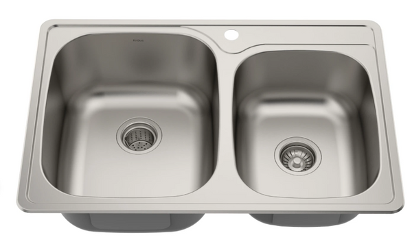 33-1/8" Drop In 40/60 Double Bowl 18 Gauge Stainless Steel Kitchen Sink