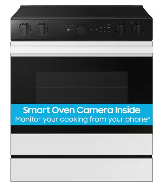 SAMSUNG BESPOKE 30 IN 5 BUTNER ELEMENT ELECTRIC RANGE WITH WHITE GLASS