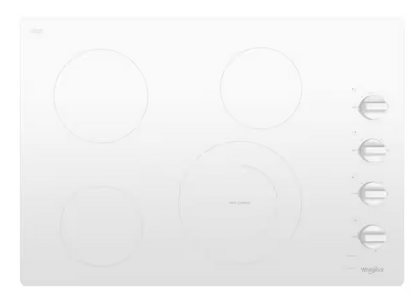WHIRLPOOL 30 in. Radiant Electric Ceramic Glass Cooktop in White with 4 Burner Elements including a Dual Radiant Element