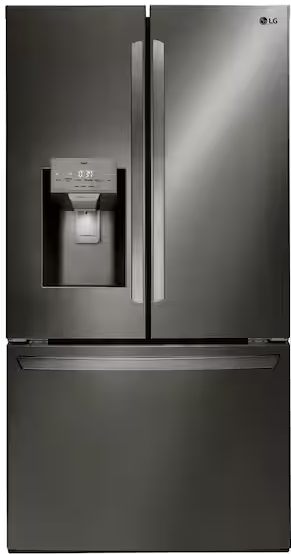 36 in. 28 cu. ft. 3-Door LG French Door Refrigerator with Ice and Water with Single Ice in Black Stainless Standard Depth